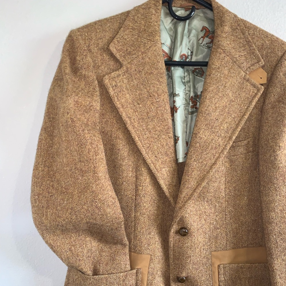 Saville Row London Men’s Vintage jacket All Pure Wool size Large tan - Picture 4 of 9